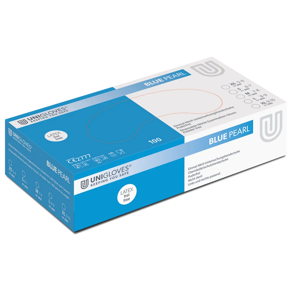nitril blue handschuhe Unigloves BLUE PEARL Einmal-Untersuchungshandschuhe – A+M Care