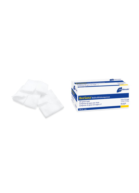 BeeSana® Mullschlitzkompresse, steril, 12- fach, 2 Stück - A+M Care
