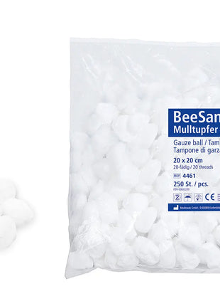 BeeSana® Mulltupfer, ohne RöKo, unsteril, 15 x 16 cm, Rundform, walnußgroß - A+M Care